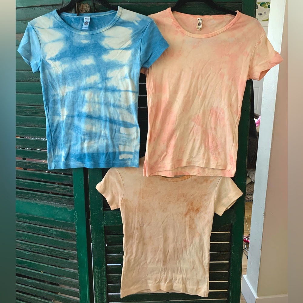 American Apparel tees set of 3 natural dyed indigo, cochineal, & avocado- new